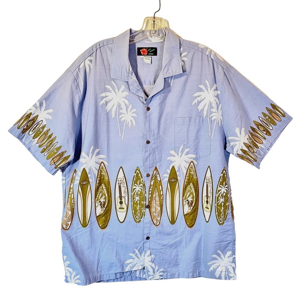 Vintage 80s Surfboard Surfer Ukulele Cotton Shirt  by Ali’i Fashions Hawaii